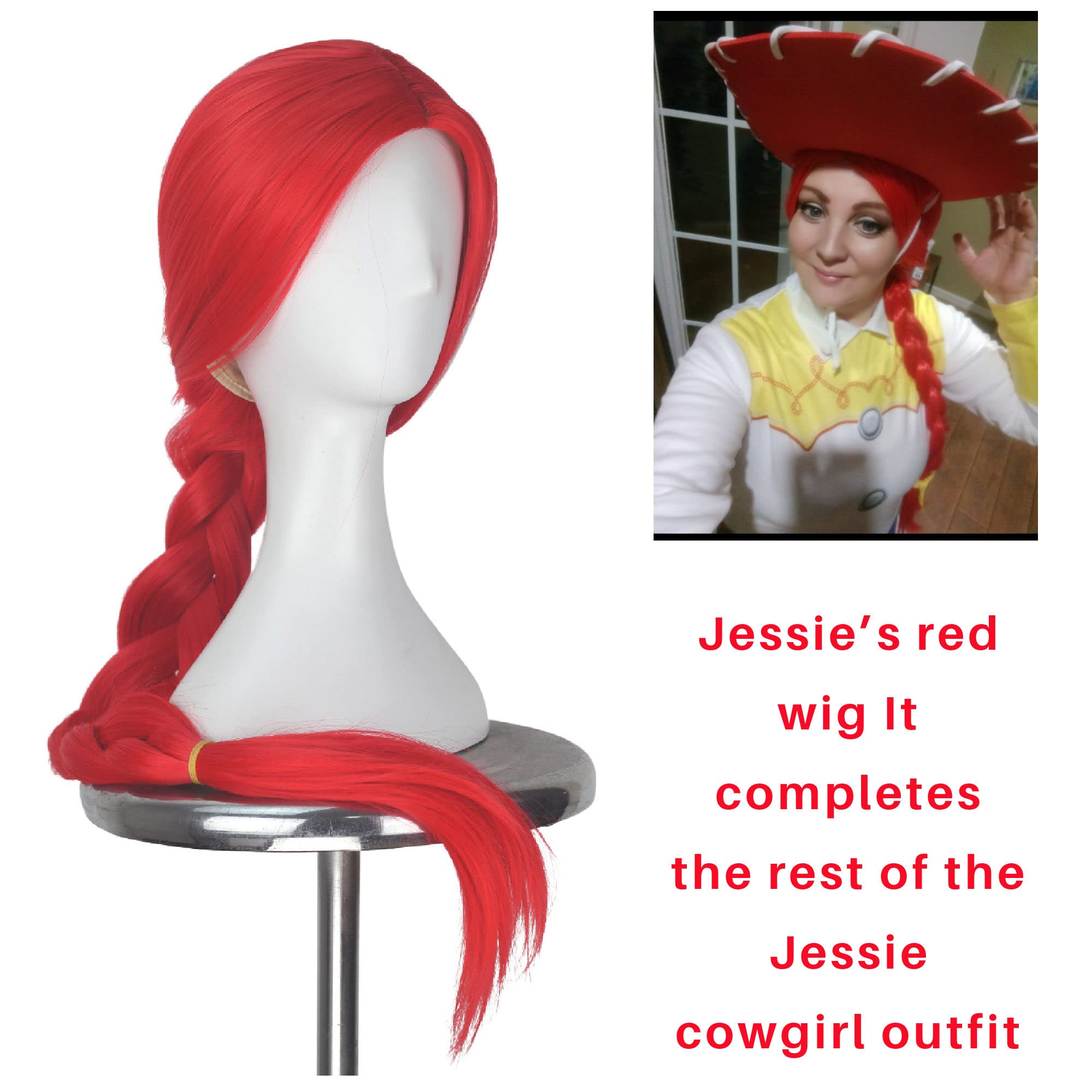 Missuhair Long Red Braided Wig Red Jessie Cowgirl Costume 